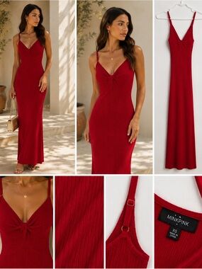 Freshman Vibrant Red Ribbed Maxi Slip Dress